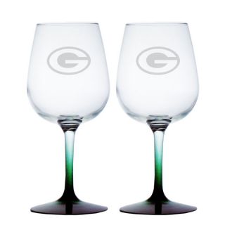  packers 12 oz satin etch wine glass with colored stem and base 2 pack