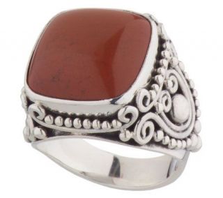 Artisan Crafted Sterling Cushion Red Jasper Gemstone Ring —