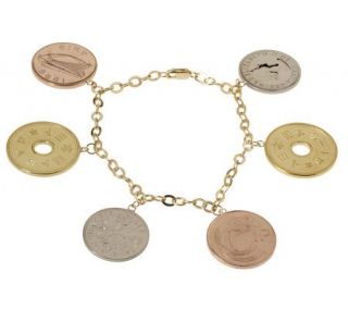 Lucky Coin Dangle Charm Bracelet 14K Gold —