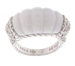 Judith Ripka Sterling Diamonique & Carved White Agate Ring —