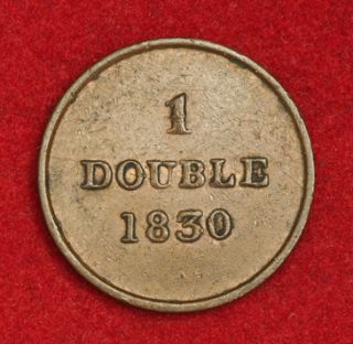1830, Guernsey. Scarce Copper 1 Double Coin. 1st Date of Type
