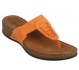 Clarks Leather T Strap Thong Sandals —
