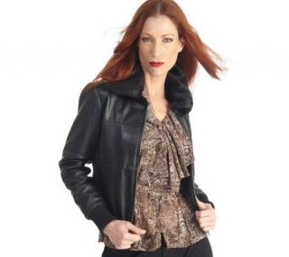 Pamela Dennis PCG Leather Bomber with Faux Fur Collar —