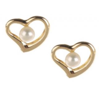EternaGold Cultured Pearl Heart Stud Earrings 14K Gold —