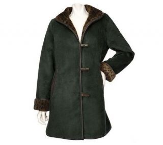 Dennis Basso Reversible Flat Faux Fur Coat with Toggle Closures