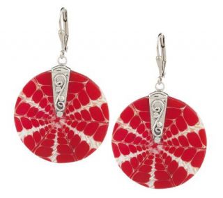 As IsLeeSands Round Shell Red &White Lever Back Earrings —
