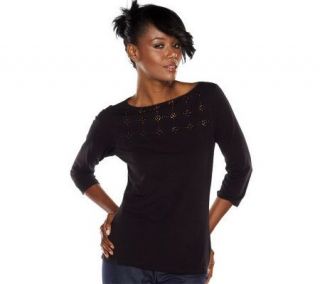 Isaac Mizrahi Live 3/4 Sleeve Banteau Top —