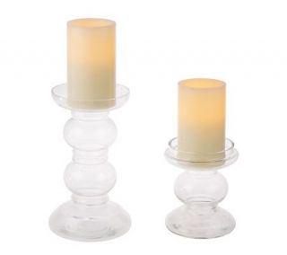 HomeReflections Set of 2 Glass Holders w/FlamelessCand w/Timer