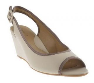 Tignanello Leather Peep Toe Wedge Shoes with Slingback —