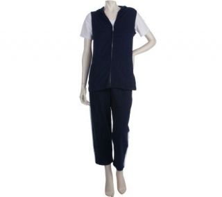Sport Savvy Vest,Crop Pants and Tee Set with Contrast Trim   A213049