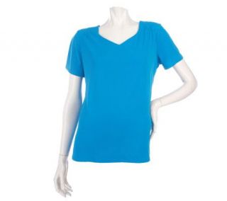 Susan Graver Liquid Knit Sweetheart Neck Top with Shirring Detail 