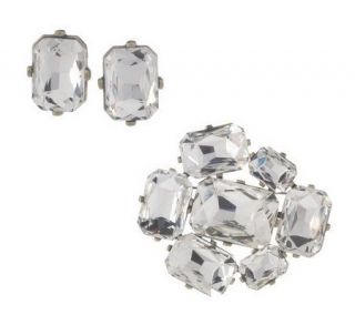 Joan Rivers Clear Faceted Crystal Pin and Earrings Set —