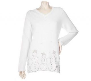 Quacker Factory Modern Snowman V neck Sweater —