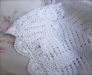 White Lace King Bed Quilt Shabby Cottage Victorian Hand Crochet