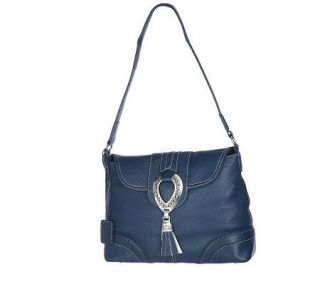Maxx New York Pebble Leather Flap Front Bag with Ornament Detail