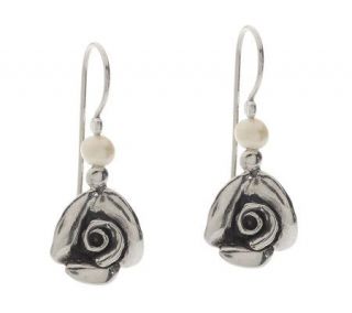 Or Paz Sterling Cultured Pearl Rose Dangle Earrings —