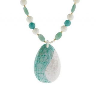Lee Sands Gemstone Bead Necklace with Mosaic Shell Inlay Pendant