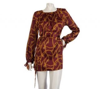 Dennis Basso Printed Charmeuse Tunic with Self Belt   A218518