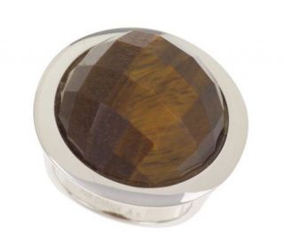 Bold Sterling Round Faceted Tigers eye Ring —