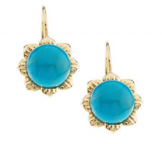 Turquoise Sunflower Lever Back Earrings 14K Gold —