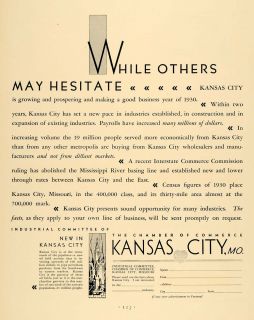 1930 Ad Kansas City Industrial Chamber Commerce Census   ORIGINAL