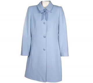Larry Levine Wool Blend Walker Length Coat with Ribbon Accent