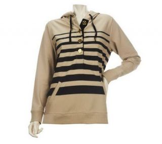 Susan Graver French Terry Striped Pull over Top with Hood —