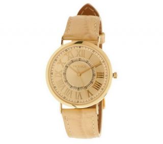 Vicence Large Round Roman Numeral Dial Leather Strap Watch, 14K