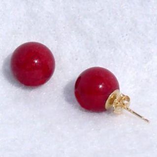 12mm italian red coral ball stud earrings 14k gold