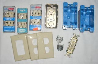  12 PC Lot of Electrical Supplies Outlets Boxes Covers Etc