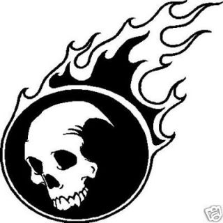 Skull with Flames Vinyl Window Decal Bumper Sticker