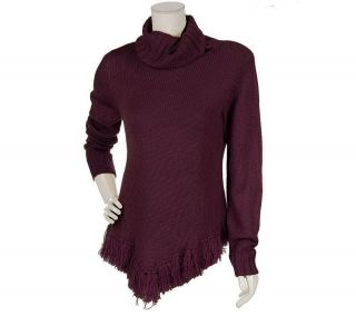 Susan Graver Turtleneck Sweater with Fringe Trim —