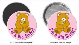 Big Sister and Brown Bear Refrigerator Magnet Pin Badge