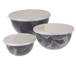 Paula Deen Marbled Enamel Set of 3 Mixing Bowls —