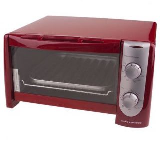 CooksEssentials Stainless Steel Red 4 Slice Toaster Oven with Broiler 