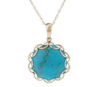 Turquoise Scallop Border Pendant with Chain, 14K Gold —