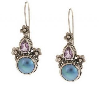 Novica Sterling Gemstone and Cultured Pearl Dangle Earrings — 
