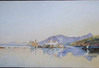 Schranz Watercolour Greece Corfu Sea View Mouse Island Circa 1850 1870
