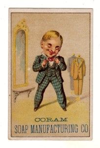 1880s Coram Soap Manufacturing Co Trade Card Man Admires His New Suit