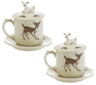 Woodland Friends Cups with Lids and Saucers by Valerie   H197663
