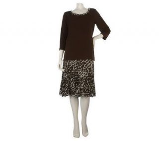 Susan Graver Liquid Knit Top w/Printed Yoryu Chiffon Godet Skirt
