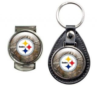 NFL Steelers Field Camo Leather Fob Key Chain &Money Clip —