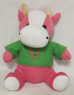 Kellytoy Pink Cow Longhorn Green Stuffed Animal Plush
