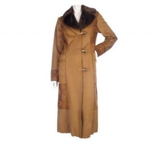 Dennis Basso Faux Suede Full Length Coat with Toggle Closure