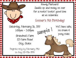 Personalized Cowboy Birthday Party Invitations
