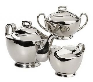 Isaac Mizrahi Live 4 Pc Porcelain Teapot, Cream & Sugar Bowl