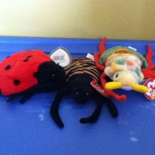 Ty Beanie Babies Lot Of Retired Bugs Lucky Ladybug Spinner Spider And