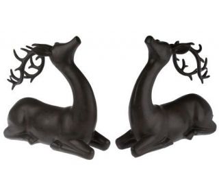 Set of 2 Majestic Bronze Sitting Reindeer by Valerie —