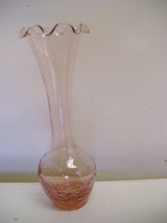 Vintage Lefton Pink Ruffled Crackle Glass Vase