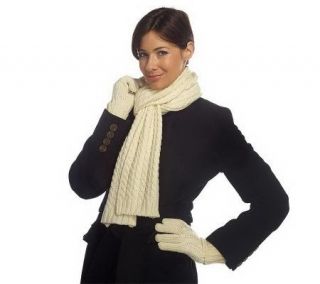 Isaac Mizrahi Live Cable Knit 70 x 8 Scarf and Glove Set —